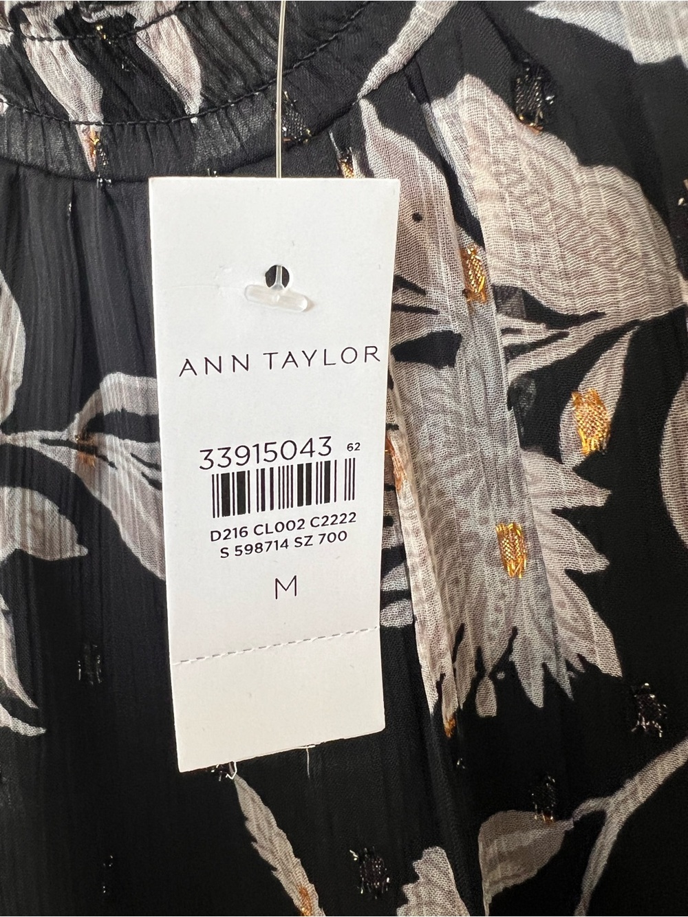 Ann Taylor Black and White Floral Long-Sleeve Tie-Waist Dress - Picture 2 of 3